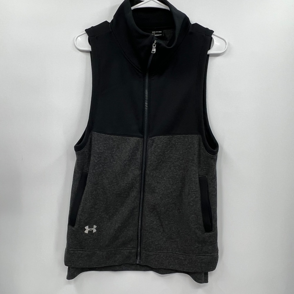 Under Armour Small ColdGear Full Zip Vest‎ Mens Black Charcoal Heather Athletic
